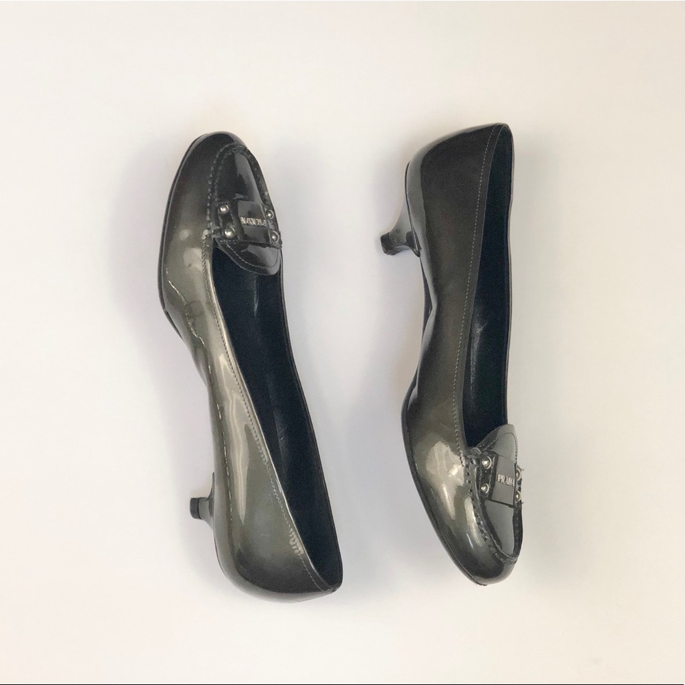 Prada | Patent Leather Kitten Heel Loafers 6.5 - Picture 3 of 8